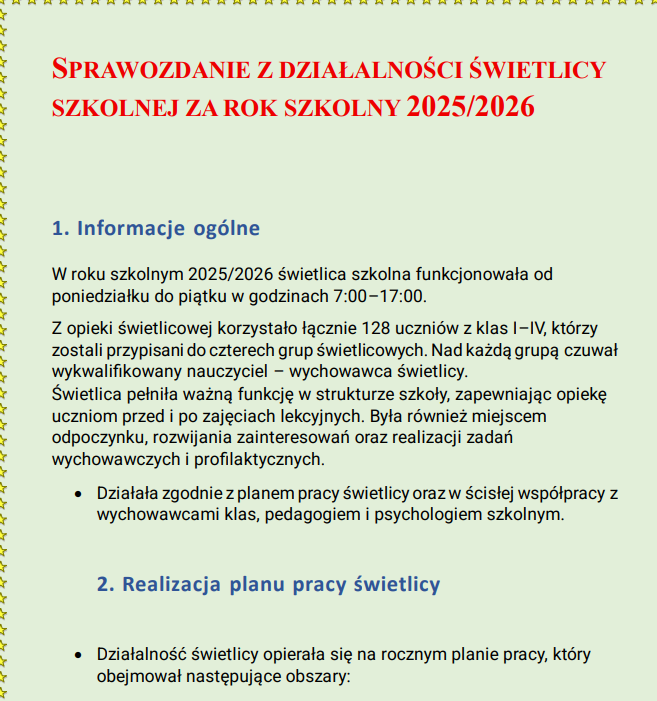 ŚWIETLICA SZKOLNA-SPRAWOZDANIE ROCZNE - obrazek 5