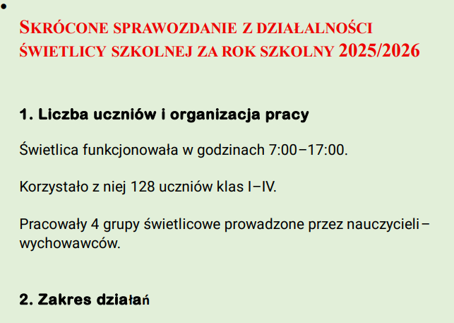 ŚWIETLICA SZKOLNA-SPRAWOZDANIE ROCZNE - obrazek 2