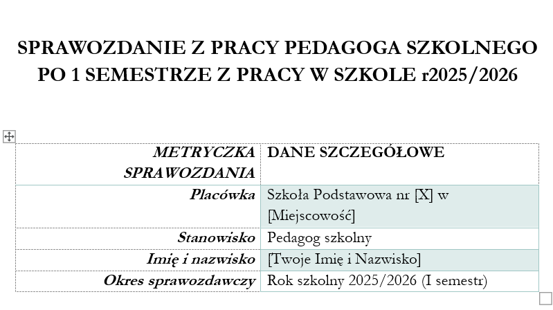 PEDAGOG SZKOLNY -SZKOŁA SPRAWOZDANIE I SEMESTR +SPRAWOZDANIE Z PPP