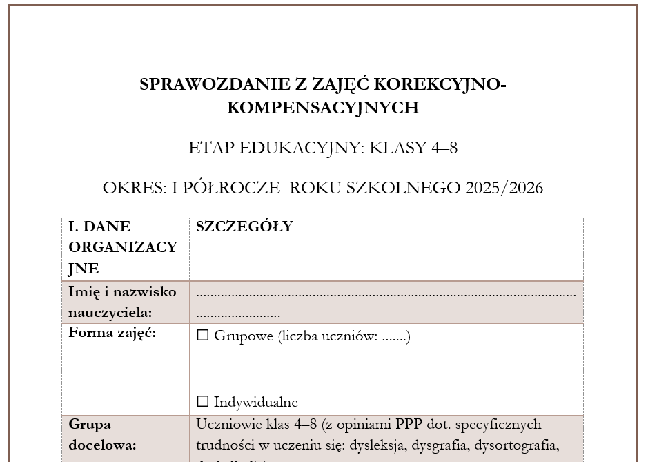 Zajęcia korekcyjno-kompensacyjne klasy 4-8 sprawozdanie po I półroczu