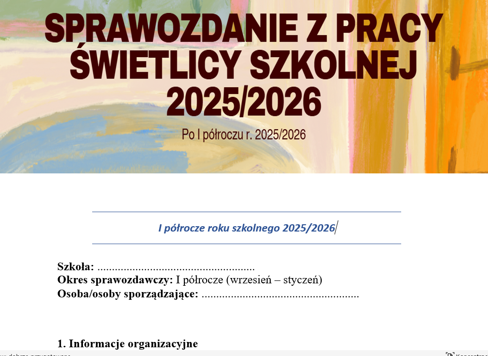 ŚWIETLICA-SPRAWOZDANIE PO I PÓŁROCZU r 2025/2026