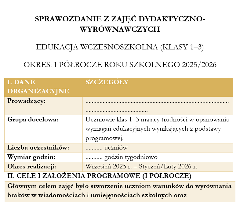Zajecia dydaktyczno-wyrównawcze -sprawozdanie po I półroczu r2025/2026