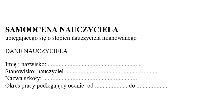 SAMOOCENA NAUCZYCIELA-MIANOWANIE wzór do edycji