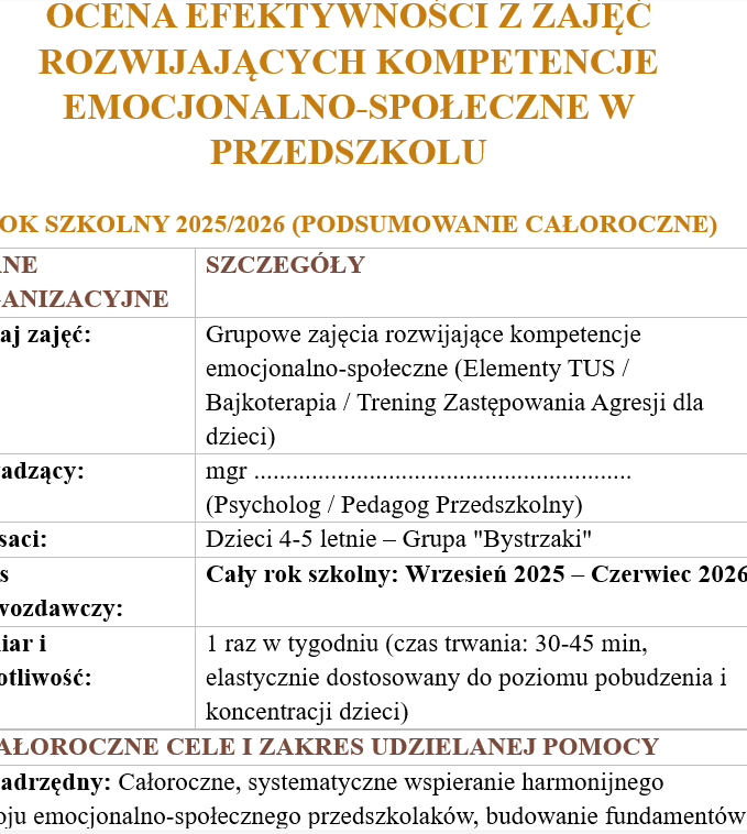 Zajęcia rozwijające kompetencje emocjonalno-społeczne w przedszkolu-roczne sprawozdanie - obrazek 7