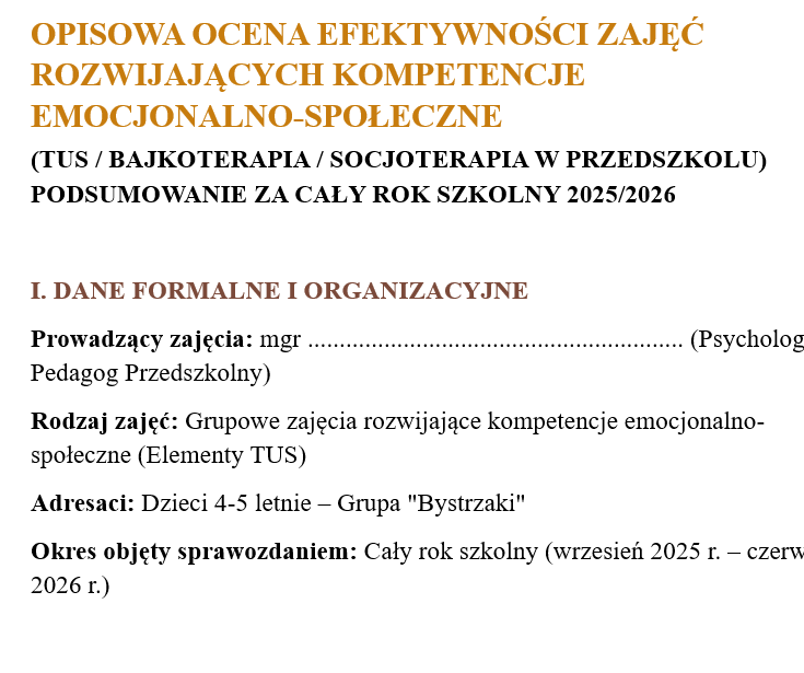 Zajęcia rozwijające kompetencje emocjonalno-społeczne w przedszkolu-roczne sprawozdanie - obrazek 4