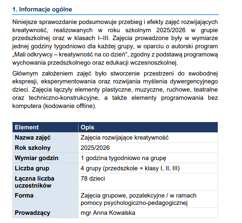 Sprawozdanie roczne z zajęć korekcyjno-kompensacyjnych i rozwijających kreatywność z pracy w przedszkolu - obrazek 12