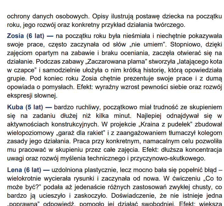 Sprawozdanie roczne z zajęć korekcyjno-kompensacyjnych i rozwijających kreatywność z pracy w przedszkolu - obrazek 9