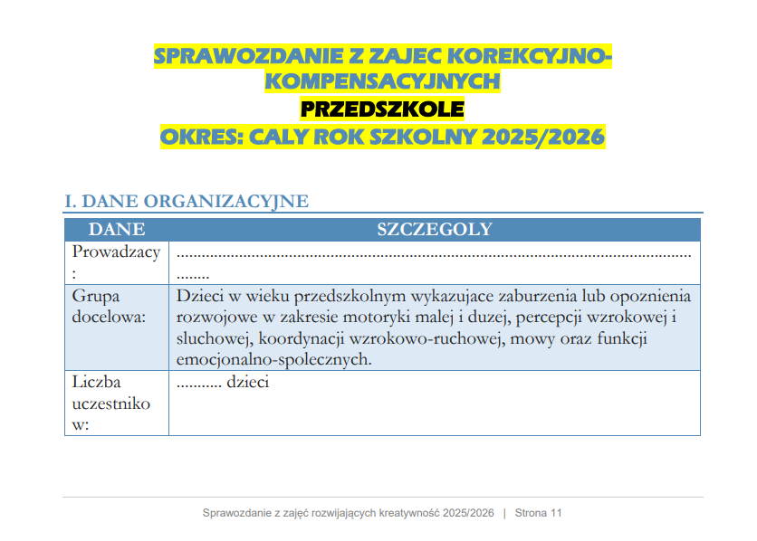 Sprawozdanie roczne z zajęć korekcyjno-kompensacyjnych i rozwijających kreatywność z pracy w przedszkolu - obrazek 8