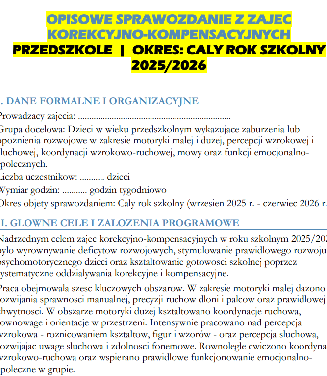 Sprawozdanie roczne z zajęć korekcyjno-kompensacyjnych i rozwijających kreatywność z pracy w przedszkolu - obrazek 6