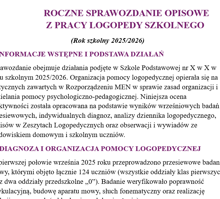 LOGOPEDA — ROCZNE SPRAWOZDANIE KOŃCOWE szkoła i przedszkole - obrazek 5