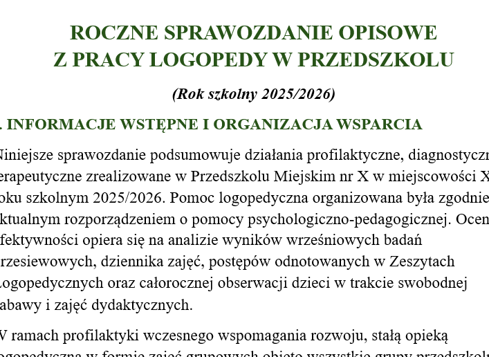 LOGOPEDA — ROCZNE SPRAWOZDANIE KOŃCOWE szkoła i przedszkole - obrazek 2