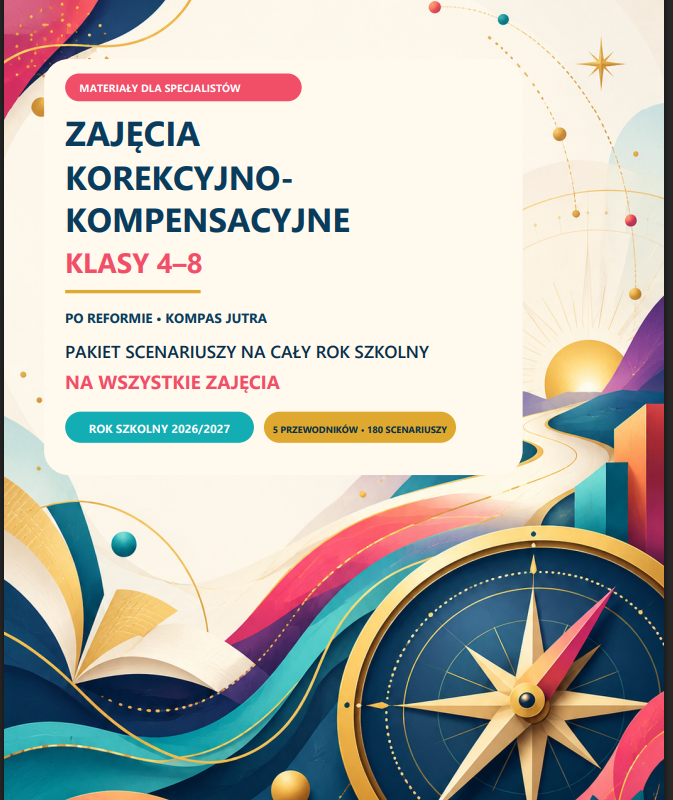Zajęcia korekcyjno-kompensacyjne kl. 4–8 – 180 scenariuszy z kartami pracy na rok szkolny 2026/2027