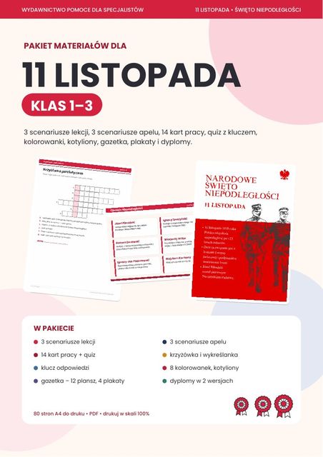11 listopada – pakiet dla klas 1–3 (80 stron)